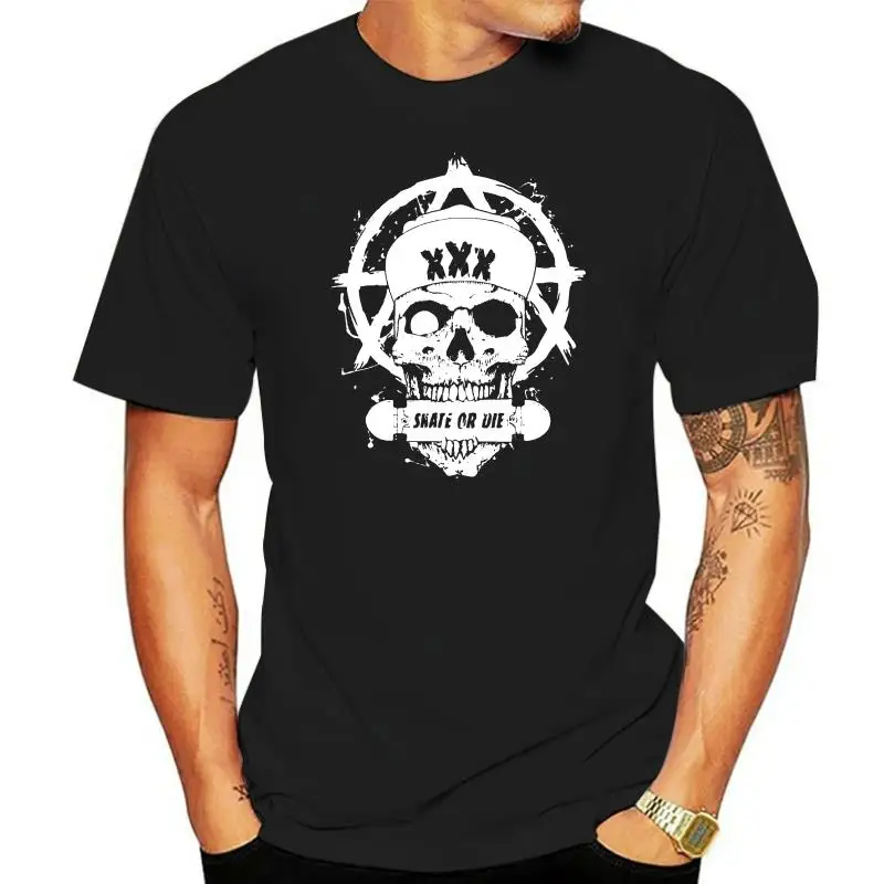 

Skate or Die Steampunk Men Black T-shirts Death Skull Lover Hipster Hip Hop T Shirt High Street Fashion T-shirt Rock You