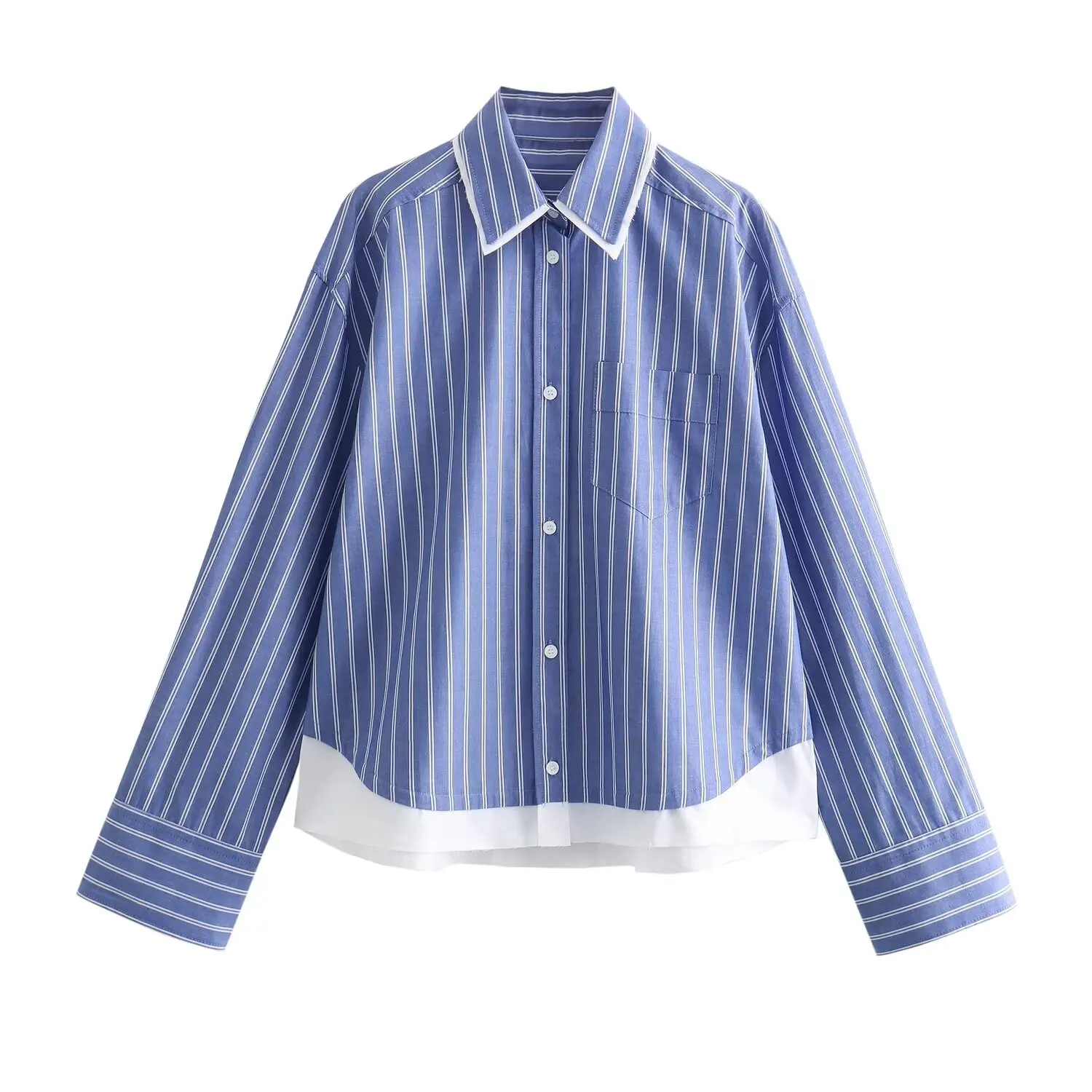 Women New Fashion Pocket decoration lapel Casual Splicing stripes Blouses Vintage Long Sleeve Button-up Female Shirts Chic Tops
Women New Fashion Pocket decoration lapel Casual Splicing stripes Blouses Vintage Long Sleeve Button-up Female Shirts Chic Tops