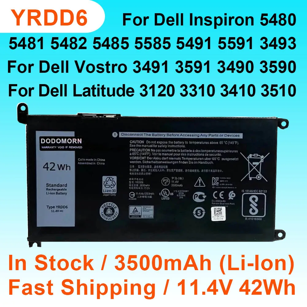 Аккумулятор YRDD6 для ноутбука Dell Inspiron 5480 5481 5482 5485 5585 5491 Vostro 5591 3491 3591 3490 Latitude 3590 3120
Аккумулятор YRDD6 для ноутбука Dell Inspiron 5480 5481 5482 5485 5585 5491 Vostro 5591 3491 3591 3490 Latitude 3590 3120