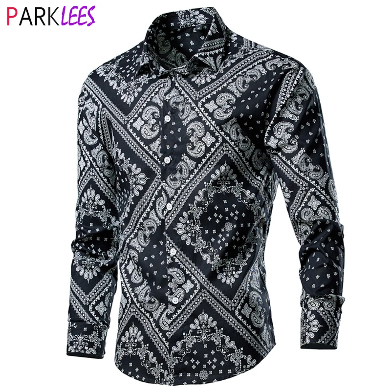 

Paisley Floral Black Shirt for Men 2023 Stylish New Slim Fit Long Sleeve Mens Dress Shirts Casual Party Social Chemise Homme 5XL