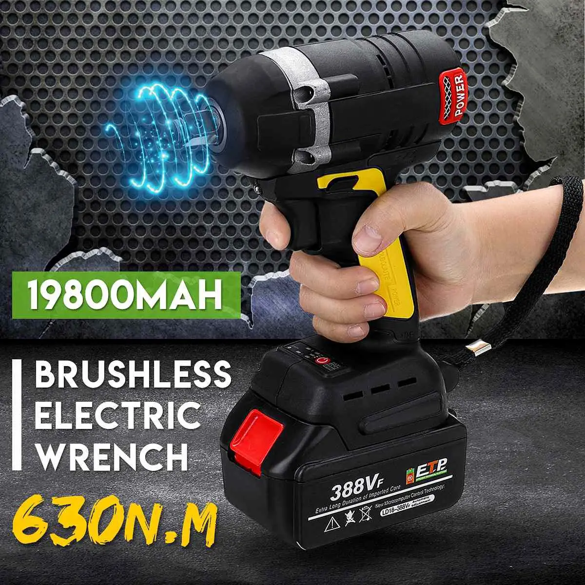388VF 630N.m Cordless Brushless Electric Wrench Rechargeable Li Battery Electric Wrench LED light Socket Wrench Power Tools
388VF 630N.m Cordless Brushless Electric Wrench Rechargeable Li Battery Electric Wrench LED light Socket Wrench Power Tools