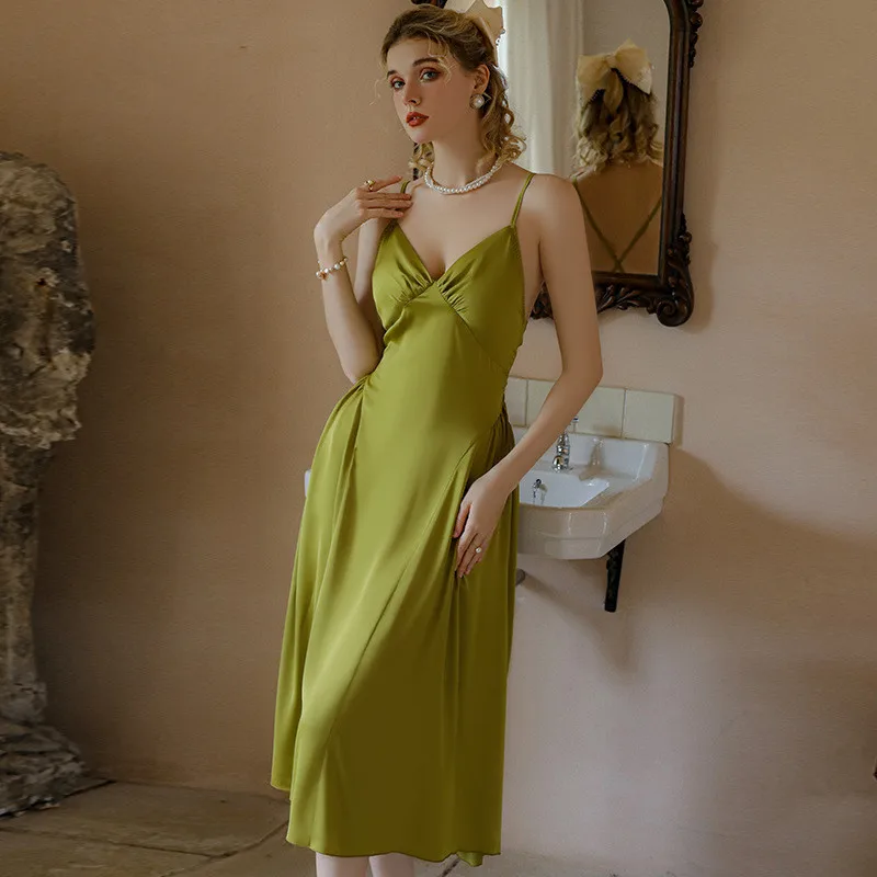 Sexy Deep V-Neck Sling Nightgown Women Sleepwear Nightdress Lingerie Summer Solid Color Satin Nighty Dress Suspender Bathrobe
Sexy Deep V-Neck Sling Nightgown Women Sleepwear Nightdress Lingerie Summer Solid Color Satin Nighty Dress Suspender Bathrobe