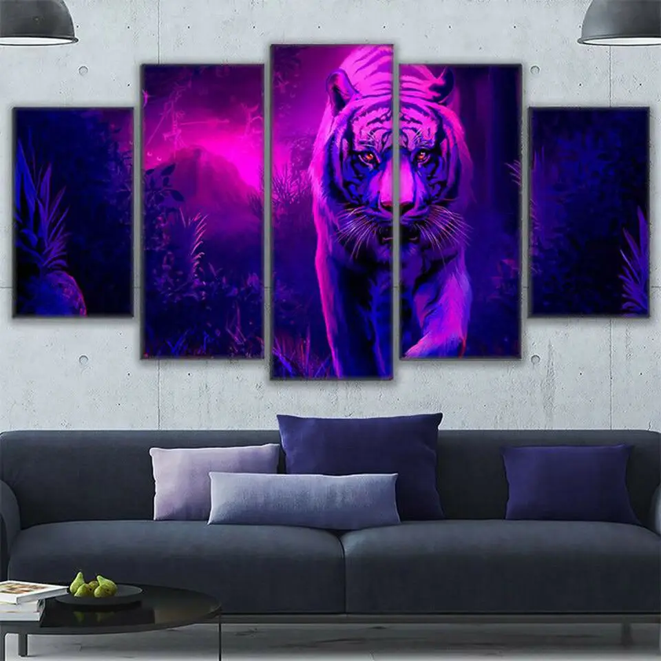 

Mystic Tiger Animal Elemental Jungle 5Pcs Wall Art Print Canvas Poster Pictures Paintings Home Decor for Living Room Decoration