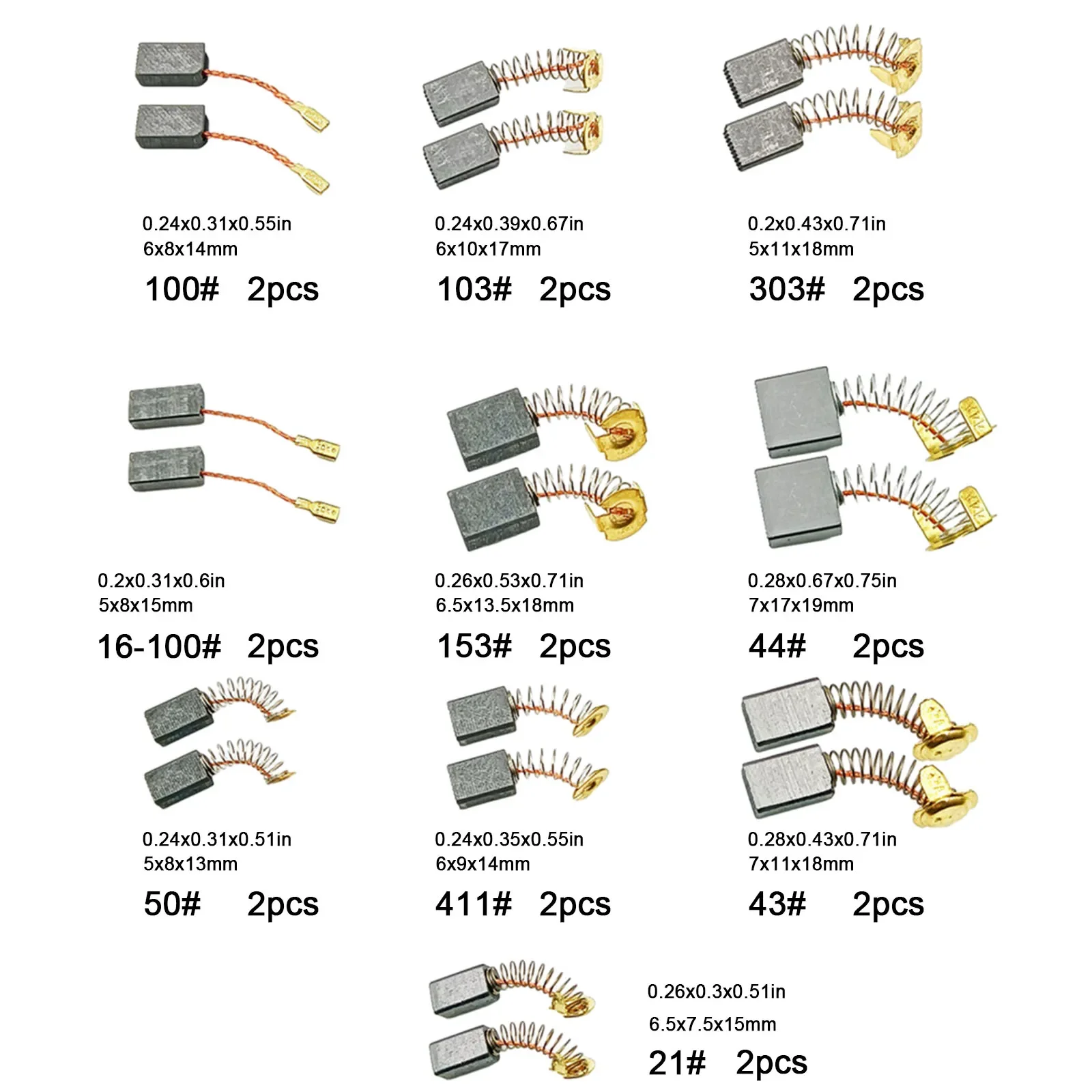 20Pcs 10 Sizes Electric Motor Carbon Brushes Replacement For Hammer Drills Circular Saws Cut-off Saws Power Tool Accessories
20Pcs 10 Sizes Electric Motor Carbon Brushes Replacement For Hammer Drills Circular Saws Cut-off Saws Power Tool Accessories