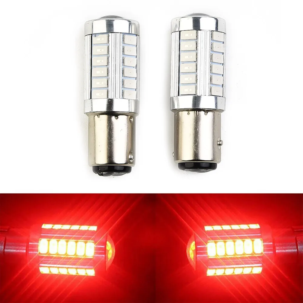 

2pcs Car Brake Tails Light Anti-Collision Taillight Braking Warning Lamps Red 1157 P21/5W 380 BAY15D 33 Smd Car Tail Brake Light