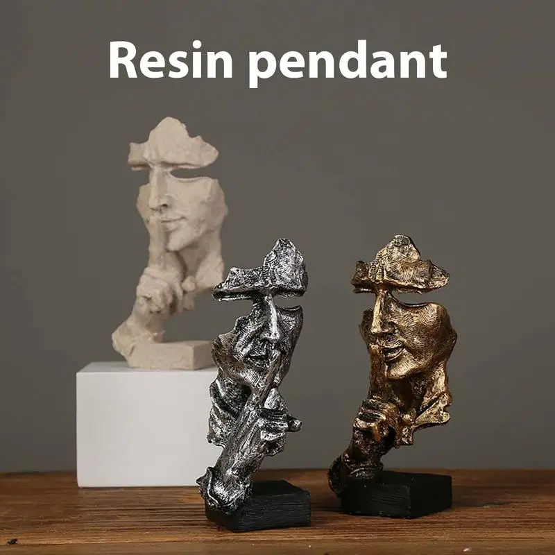 

Silence Golden Statue Thinker Sculpture Abstract Art Resin Statues Creative Silent Men Face Figurine Home Decor Living Room