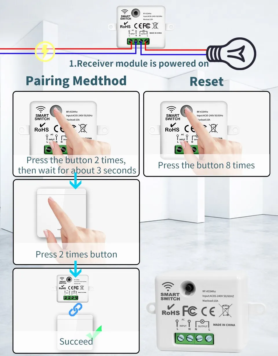 Wireless Light Switch 433MHz Remote Control 1/2/3Gang Interrupter Wall Smart Lighting Switch 10A 110V 220V For Lamp LED 6 Mallzona S389fe7d6877d48a1931d0fc10338ed9fR Wireless Light Switch 433MHz Remote Control 1/2/3Gang Interrupter Wall Smart Lighting Switch 10A 110V 220V For Lamp LED Mallzona