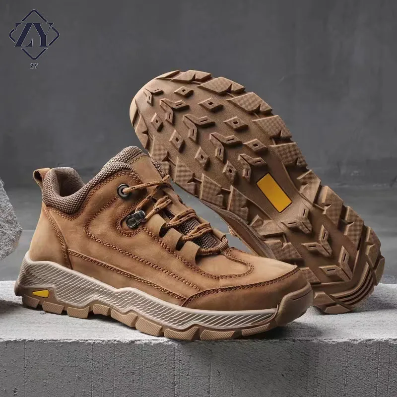 

Men Hiking Shoes Winter Warm Plush Athletic Trekking Boots Outdoor Sneakers Leather Walking Sneskers Climbing Hunting Non-slip