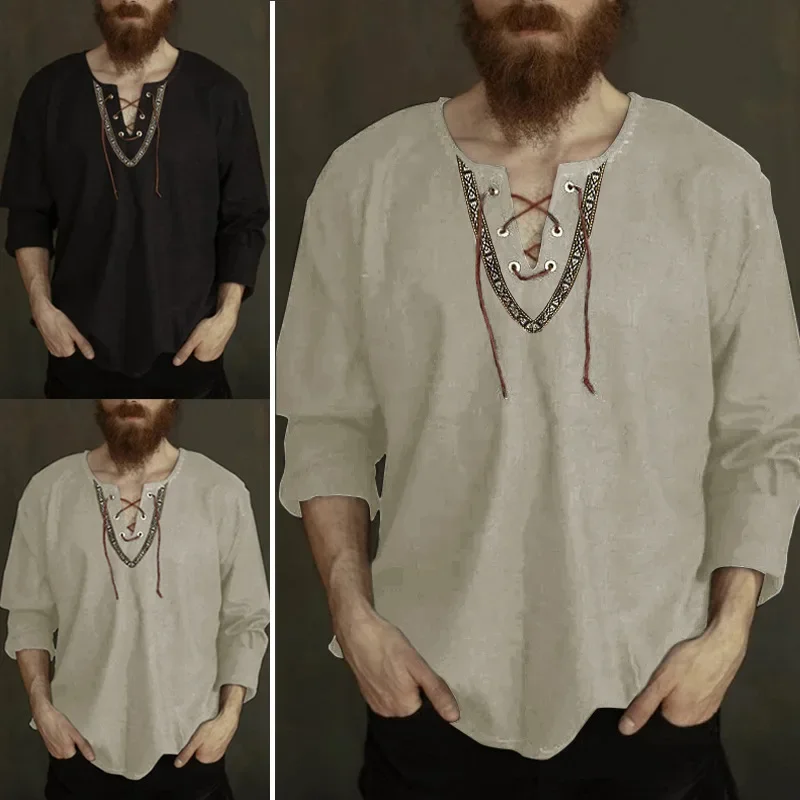 Men's shirt Pullover 2021 Fashion Vintage Thin Long Sleeve Top Casual Breathable Viking Front Lace Up Shirts camisas de hombre
Men's shirt Pullover 2021 Fashion Vintage Thin Long Sleeve Top Casual Breathable Viking Front Lace Up Shirts camisas de hombre