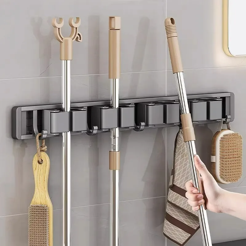

Wall Mounted Mop Organizer Broom Holder Mop Clip Stand Brush Rack Hanging Pipe Hook Kitchen Storage Bathroom Accessories Tools