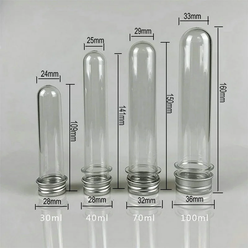 10pcs lab 30/40/70/100ml PET test tube bottle Transparent cylindrical plastic refillable bottle for Mask candy data line
10pcs lab 30/40/70/100ml PET test tube bottle Transparent cylindrical plastic refillable bottle for Mask candy data line