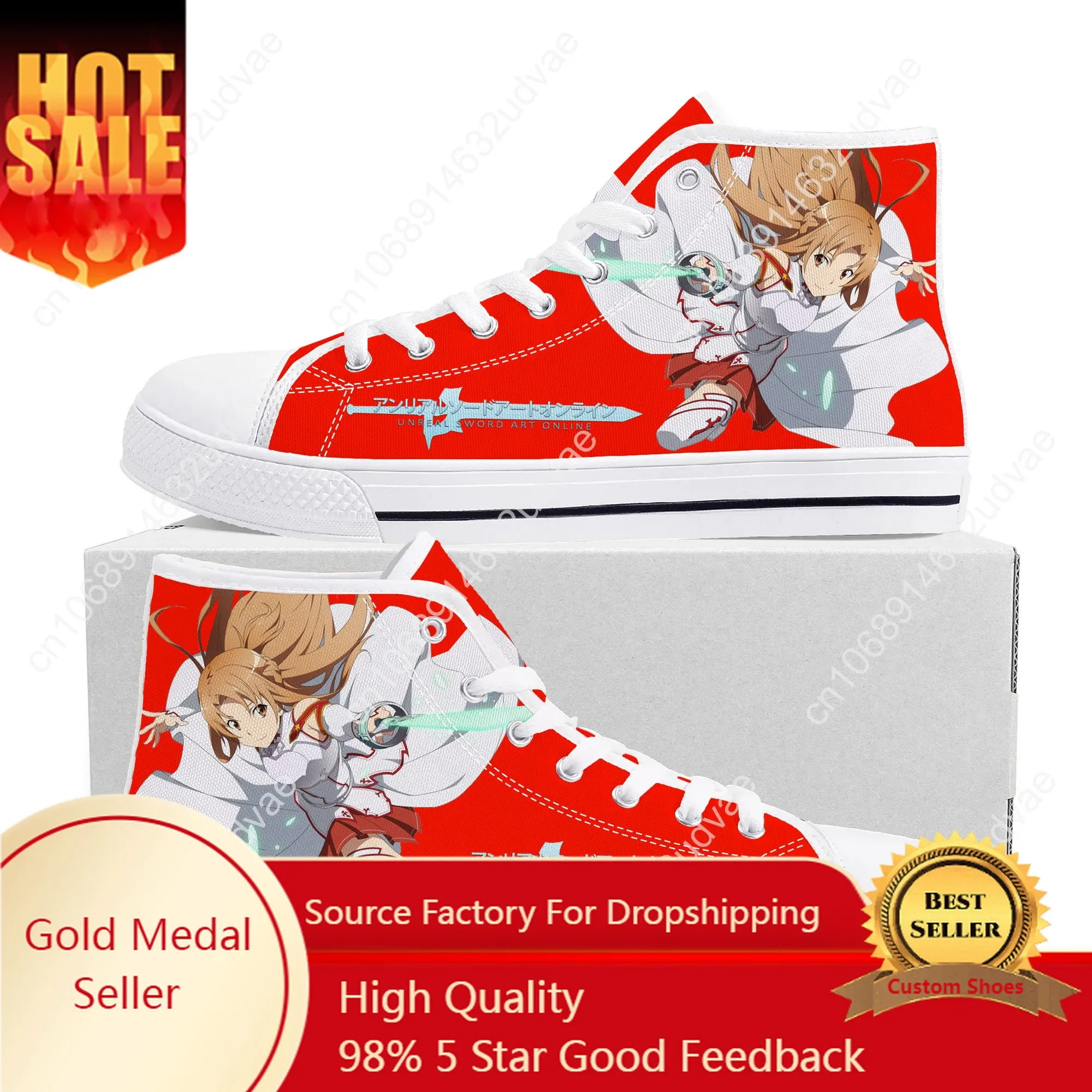 

Comics Asuna Sword Art Online High Top Sneakers High Quality Mens Womens Teenager Canvas Sneaker Casual Couple Shoes Custom Shoe