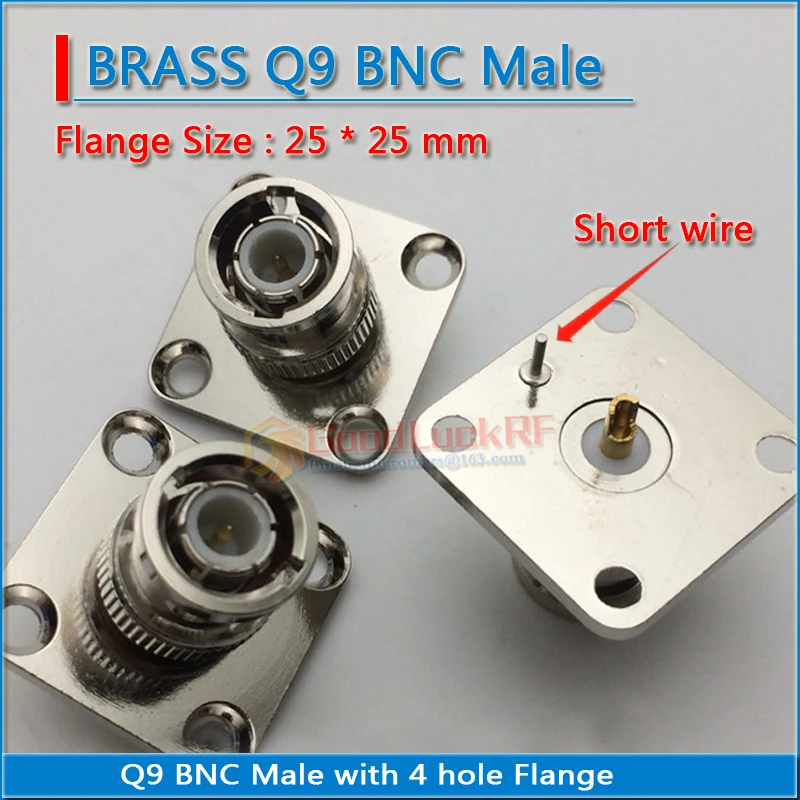 

1X Pcs Q9 BNC Male Plug 4 hole Flange Panel Mount solder cup 25 * 25mm 17.5 * 17.5mm Nickel Brass RF Connection Coaxial Adapters