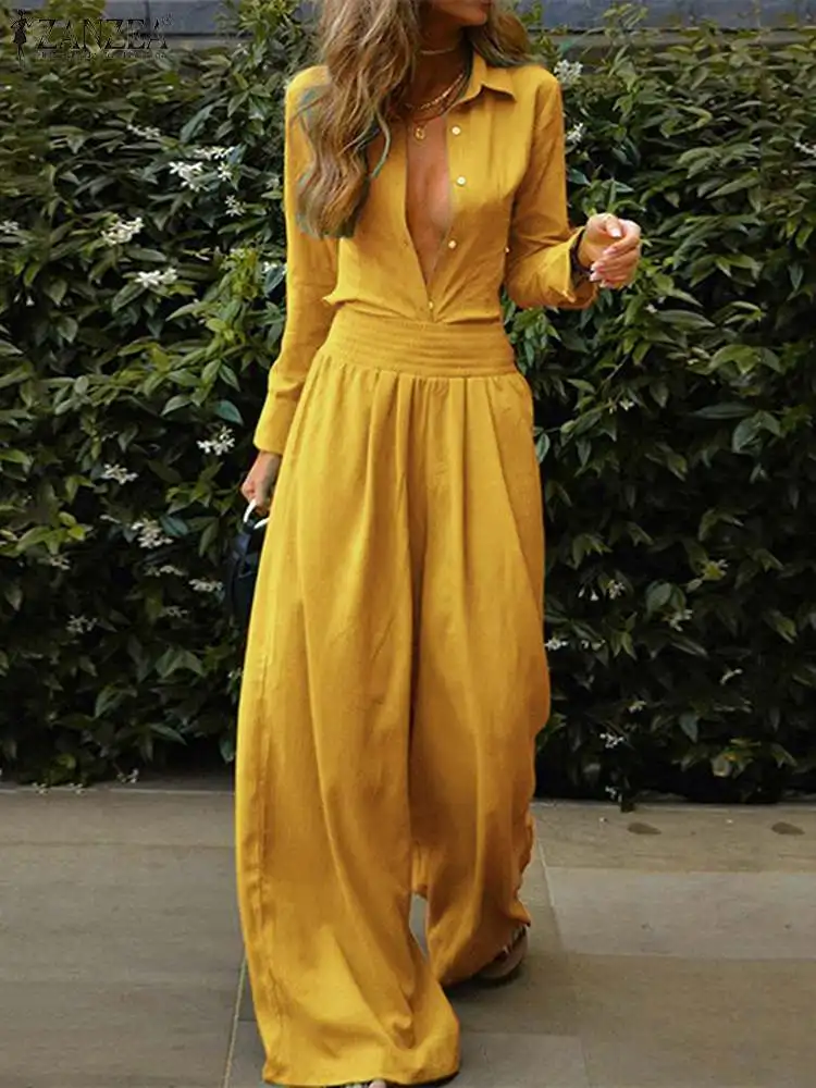 Vintage Long Jumpsuit Fashion Women Solid Overalls ZANZEA 2024 Spring Long Sleeve Lapel Playsuit Office Elastic Waist Rompers
Vintage Long Jumpsuit Fashion Women Solid Overalls ZANZEA 2024 Spring Long Sleeve Lapel Playsuit Office Elastic Waist Rompers