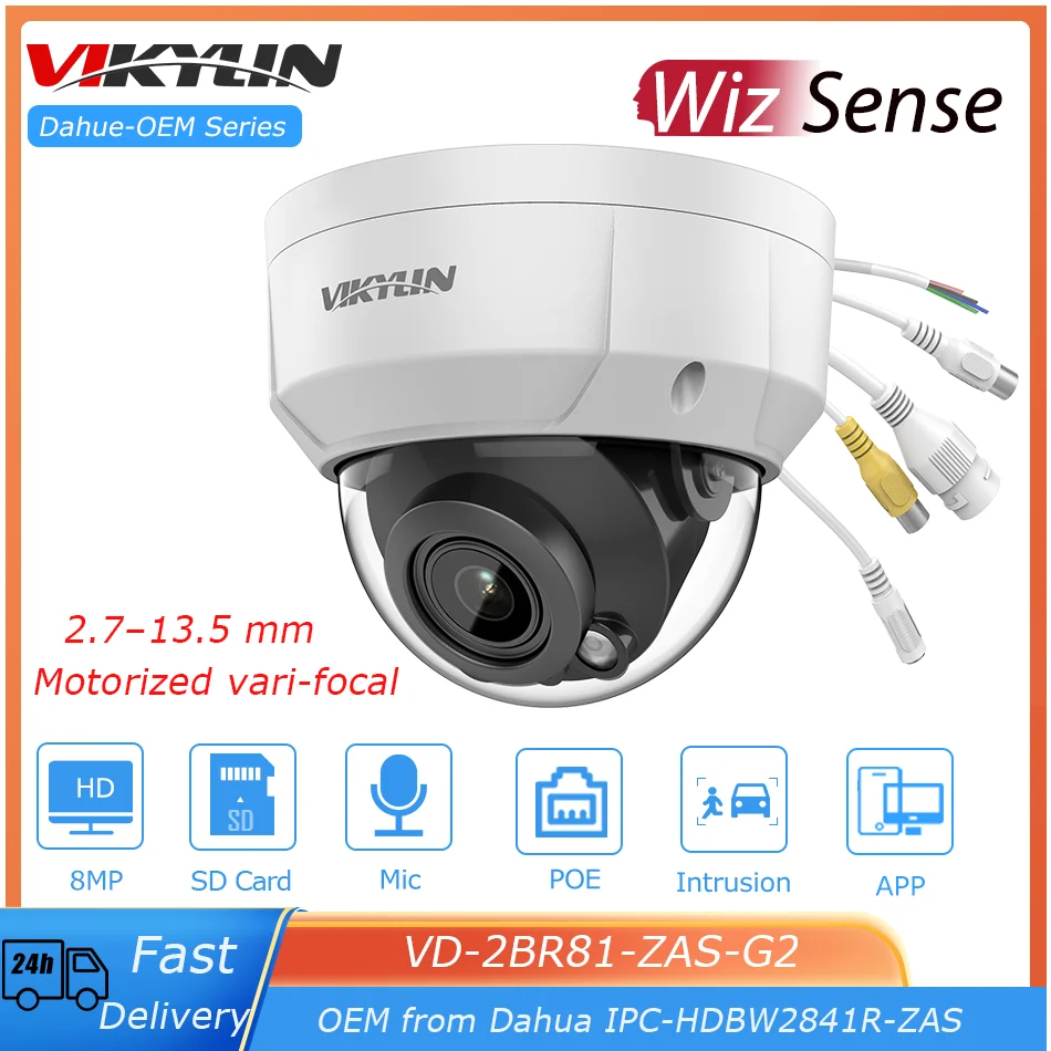 

Vikylin OEM DH 8MP 5X Zoom Dome IP Camera from HDBW2841R-ZAS Built in MIC SD Card slot SMD Plus IR40M Surveillance IP Camera