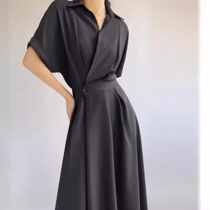 

Design Sense Shirt Dress Female Summer New Commuter Temperament Slim Long Dress Texture Advanced Sense Waist Skirt Traf