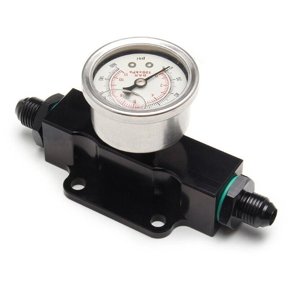 

Billet Aluminum 6-AN AN6 Inline Fuel Filter With 1/8 NPT Pressure Gauge 0-160psi Washable And Reusable Practical And Durable