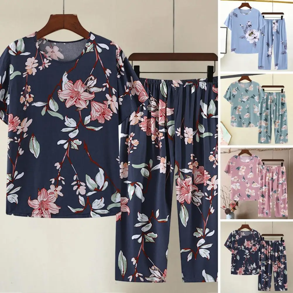 Mid-aged Women Pajamas Set Elegant Mid-aged Women's Pajama Set with Flower Print Short Sleeve Top Wide Leg Pants for Mother
Mid-aged Women Pajamas Set Elegant Mid-aged Women's Pajama Set with Flower Print Short Sleeve Top Wide Leg Pants for Mother