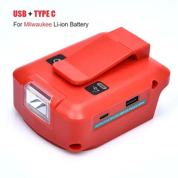 밀워키용 USB   C타입 리튬 이온 배터리 어댑터, LED 램프 교체, 18V 전동 공구, DC 12V/2A 출력 충전기, Cilp 포함