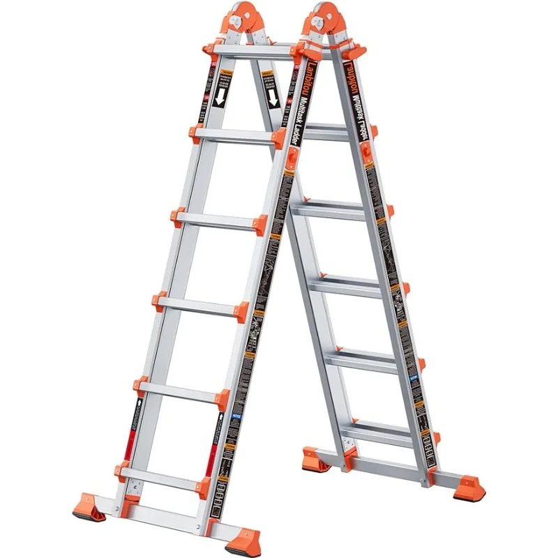 

Ladder, A Frame 6Step Ladder Extension,22 Ft Anti-Slip Multi Position Ladder,330 lbs Security Load Telescoping Aluminum Ladders