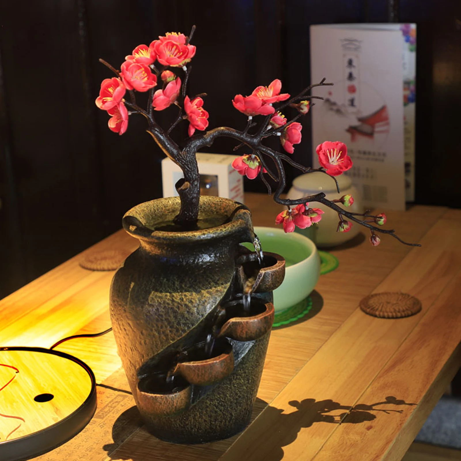 

15.7" Vase Craft Indoor Home Tabletop Fountain Desktop Flowing Water Waterfall FengShui Water Fountain Decoration
