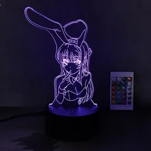 

3D Illusion Led Nightlights BUNNY GIRL SENPAI MAI SAKURAJIMA KAWAII Multi Color Changing Lampara For Xmas Gift ANIME Light Lamp