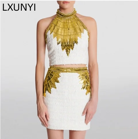 Ladies Heavy Beading Sequins Halter Top +Pencil Skirt Two Piece Suit Women Luxury Europe 2023 Sexy Backless Zipper Fashion Set
Ladies Heavy Beading Sequins Halter Top +Pencil Skirt Two Piece Suit Women Luxury Europe 2023 Sexy Backless Zipper Fashion Set