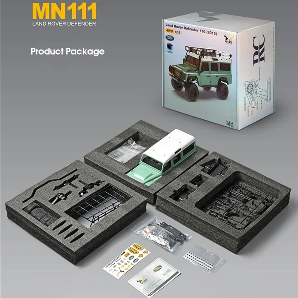 

MN111 D90 D110 Kit Version 1/18 4WD Climbing Car Toys 180 Motor LED Light Portal Axle Aluminum Body Shell Remote Control Car