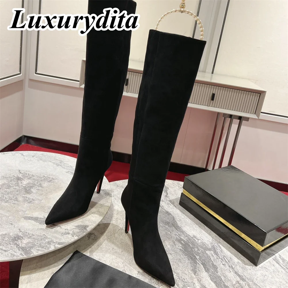 LUXURYDITA Designer Womens High heels boot Luxury Real Leather thigh high long boots Red heel Retro Classic Ankle boots H573
LUXURYDITA Designer Womens High heels boot Luxury Real Leather thigh high long boots Red heel Retro Classic Ankle boots H573
