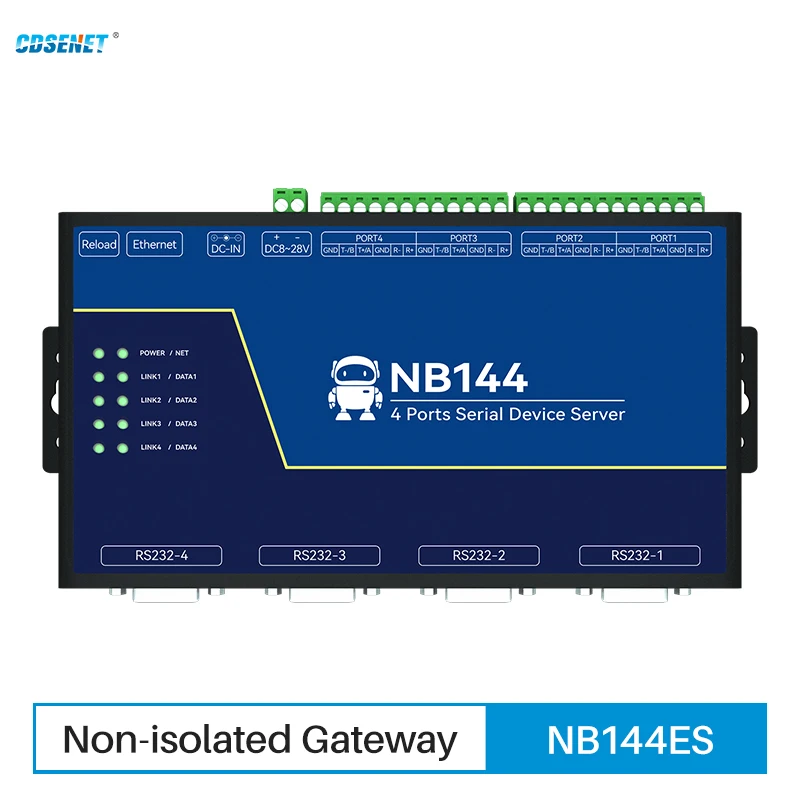 4-Channel Serial Server RS232/422/485 RJ45 Modbus Gateway NB144ES POE Receiving Power TCP/UDP/MQTT DC 8-28V CDSENT
4-Channel Serial Server RS232/422/485 RJ45 Modbus Gateway NB144ES POE Receiving Power TCP/UDP/MQTT DC 8-28V CDSENT