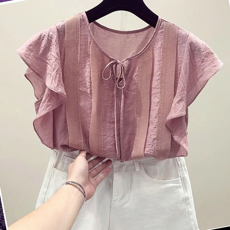 Summer New Elegant Fashion Aesthetic Loose Casual Round Collar Butterfly Sleeve Short Sleeve Drawstring Solid Color Blouse Women
Summer New Elegant Fashion Aesthetic Loose Casual Round Collar Butterfly Sleeve Short Sleeve Drawstring Solid Color Blouse Women