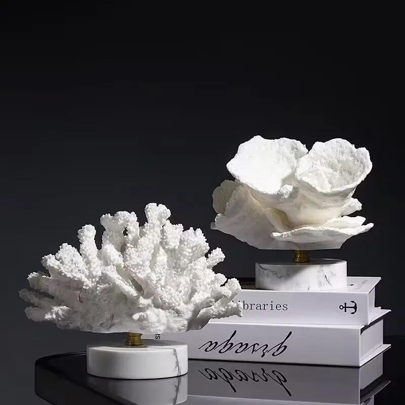 

European White Artificial Coral Ornaments Resin Marble Living Room Office Cafe Table Statues Home Decoration Accessories