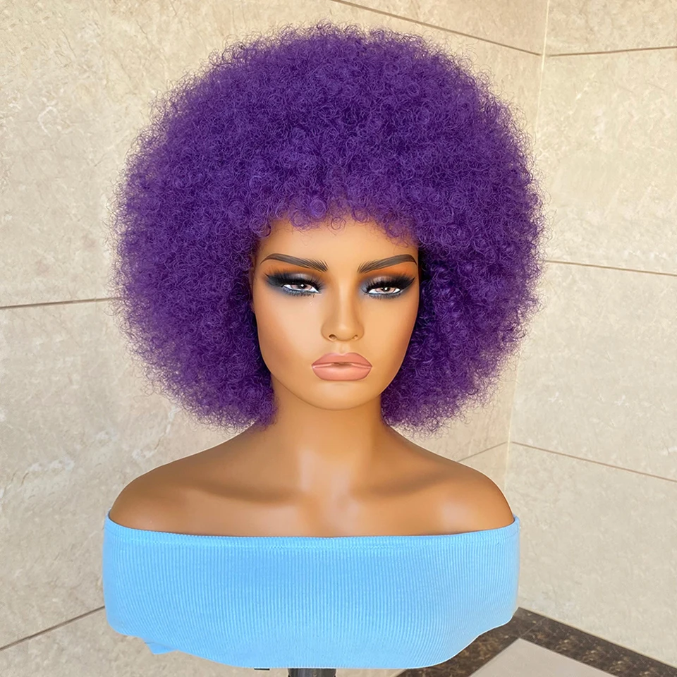 

Afro Kinky Curly Wig With Bangs Synthetic Short Fluffy Hair Wigs For Black Women Ombre Glueless Cosplay Natural Brown Black Pink