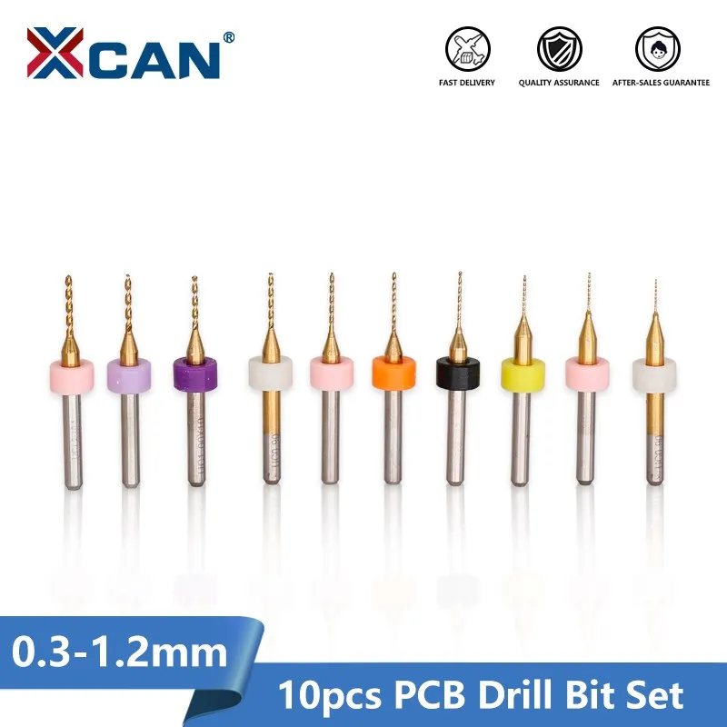 XCAN 10pcs PCB Drill Bit Set 0.3-1.2mm PCB Circuit Board Drilling Bit TiN Coated Carbide Mini Drill
XCAN 10pcs PCB Drill Bit Set 0.3-1.2mm PCB Circuit Board Drilling Bit TiN Coated Carbide Mini Drill