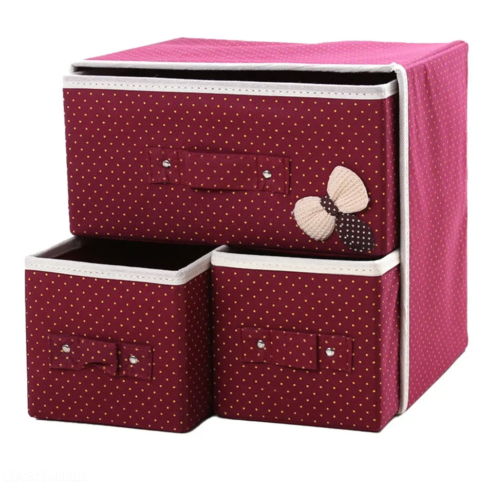 

New High Quality Non-woven Folding Storage Box with 3 Drawers Thickened for Underpants Socks Bras Sundries