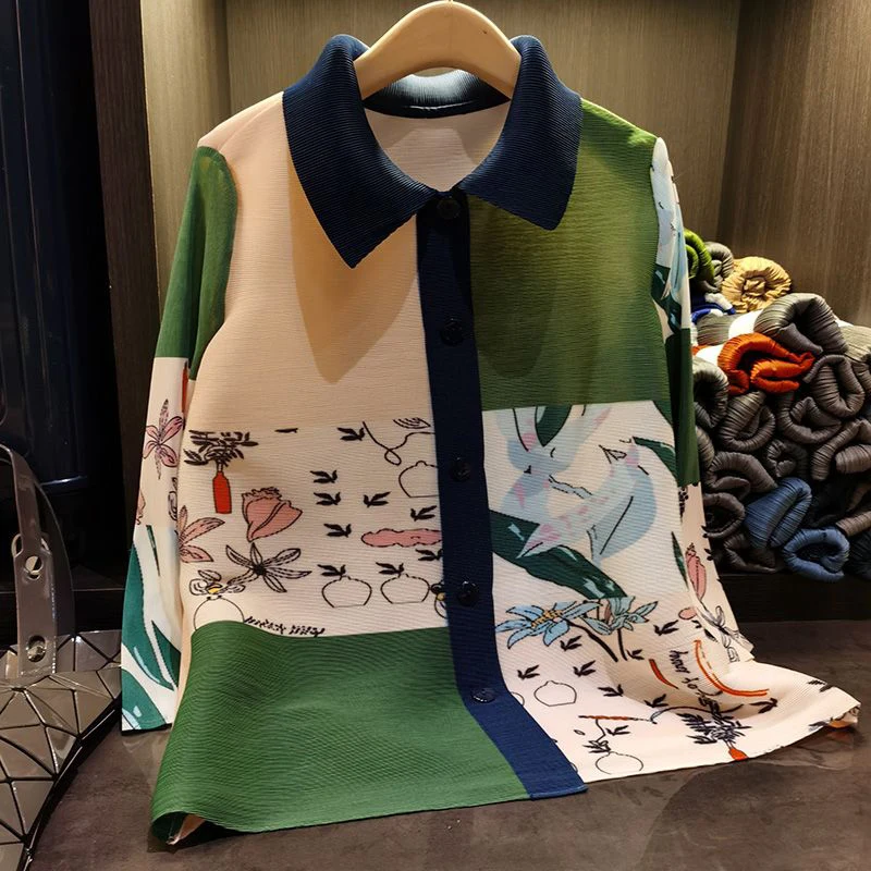 Spring Autumn Elegant Fashion Printing Long Sleeve Pleated Shirt Women Loose Casual All-match Buttons Blouse Women Cardigan Tops
Spring Autumn Elegant Fashion Printing Long Sleeve Pleated Shirt Women Loose Casual All-match Buttons Blouse Women Cardigan Tops