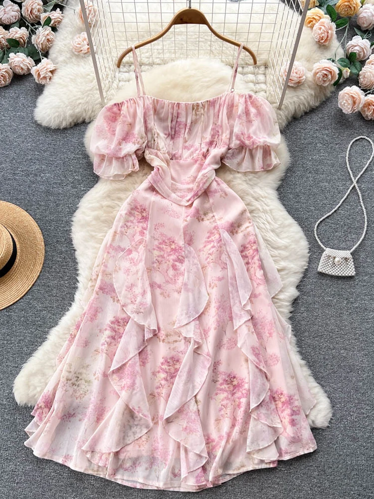YuooMuoo Princess Pink Off Shoulders Straps Long Dress Women Vacation Fashion High Waist Floral Print Ruffles Beach Party Dress
YuooMuoo Princess Pink Off Shoulders Straps Long Dress Women Vacation Fashion High Waist Floral Print Ruffles Beach Party Dress