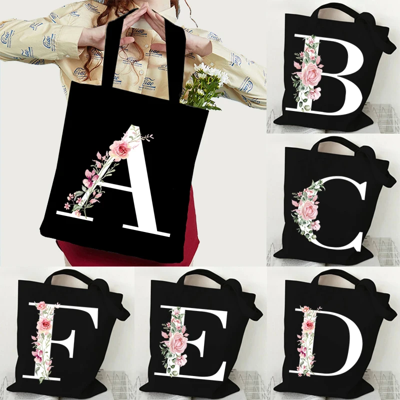 

Эстетическая Женская Холщовая Сумка-тоут с цветочными буквами, модная трендовая складная сумка для покупок Y2K, Студенческая сумка через плечо с алфавитом для подростков