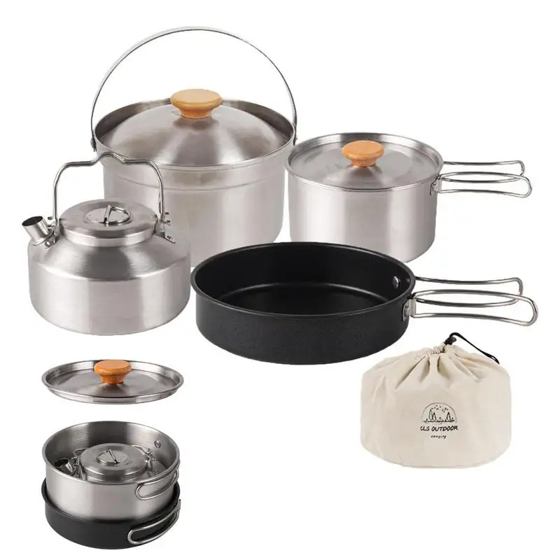 Camping Pot Set 4pcs Camping Kitchen Set Backpacking Cookware Set Stainless Steel Nonstick Frying Pan For Outdoor Mountaineering 
Camping Pot Set 4pcs Camping Kitchen Set Backpacking Cookware Set Stainless Steel Nonstick Frying Pan For Outdoor Mountaineering