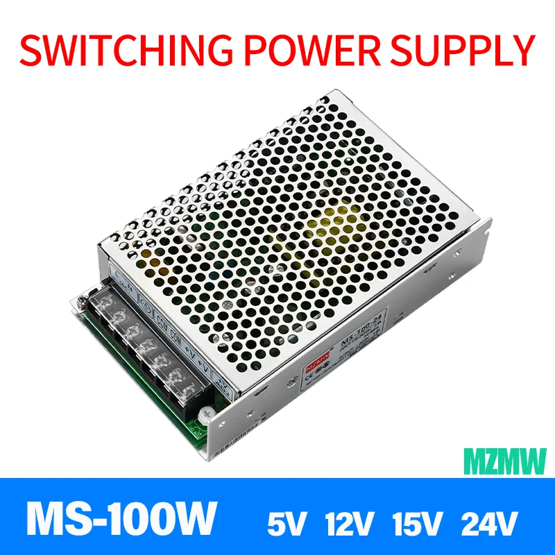 

100W Switching Power Supply 110V/220V AC to DC 5V 20A 12V 8.3A 15V 6.6A 24V 4.1A Ultrathin Single Output Transformer MS-100-24