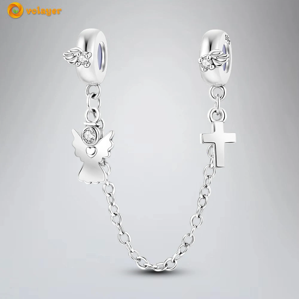 

Volayer 925 Sterling Silver Bead Sacred Angel Safety Chain fit Original Pandora Bracelets for Women DIY Jewelry Free Shipping