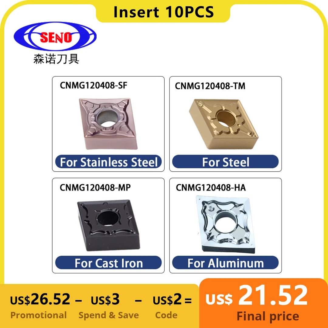 SENO 10PCS CNMG120404 CNMG120408 MA External Turning Tools CNMG 120412 Carbide Inserts Cutting Tool CNC Tools Lathe Cutter Tools
SENO 10PCS CNMG120404 CNMG120408 MA External Turning Tools CNMG 120412 Carbide Inserts Cutting Tool CNC Tools Lathe Cutter Tools
