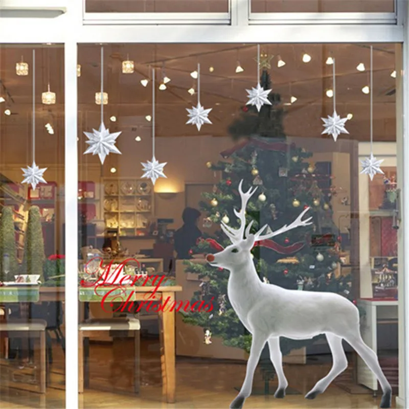 

Christmas Deer Removable Wall Sticker Art Home Decor Decal Claus Deer Snowflakes Christmas Decoration New Year Window Stickers