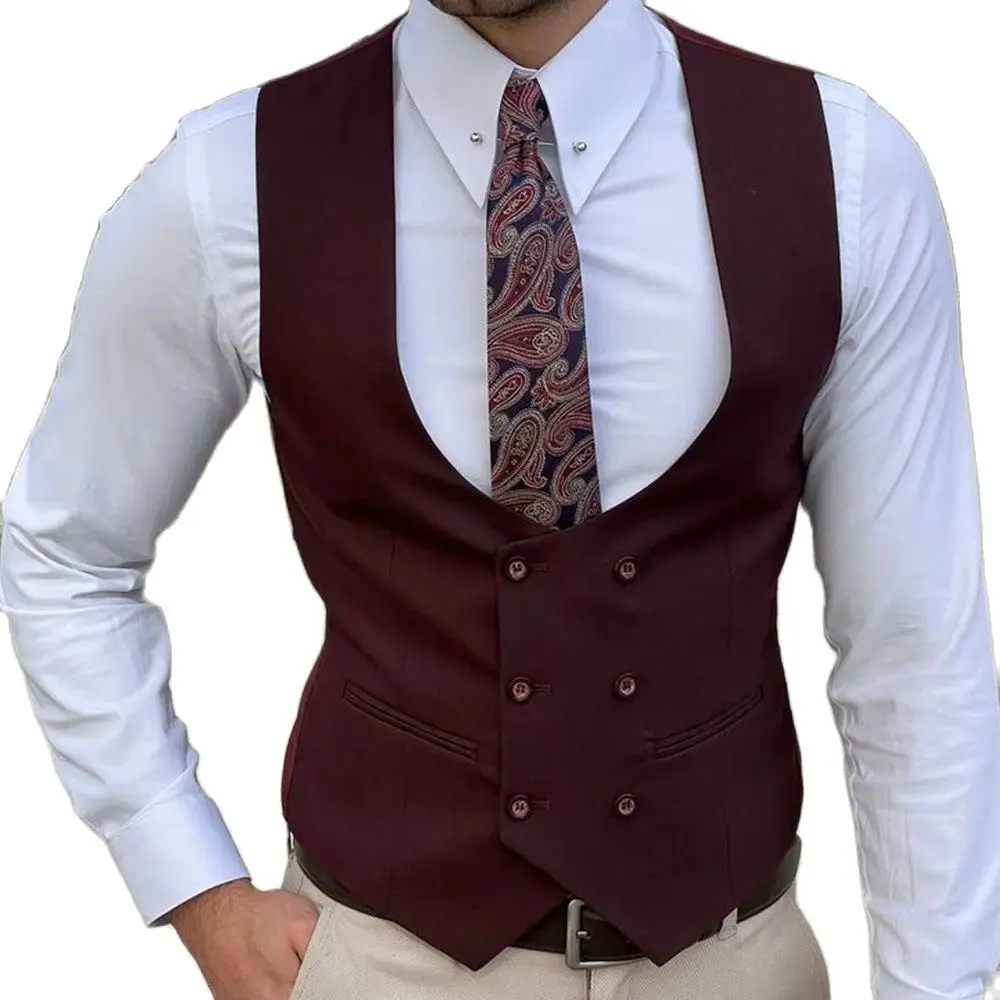 

Men's Suit Vest Casual V Neck Slim Fit Double-Breasted Waistcoat Groom Wedding Gilet Homme Fashion Jacket For Man 1 Piece