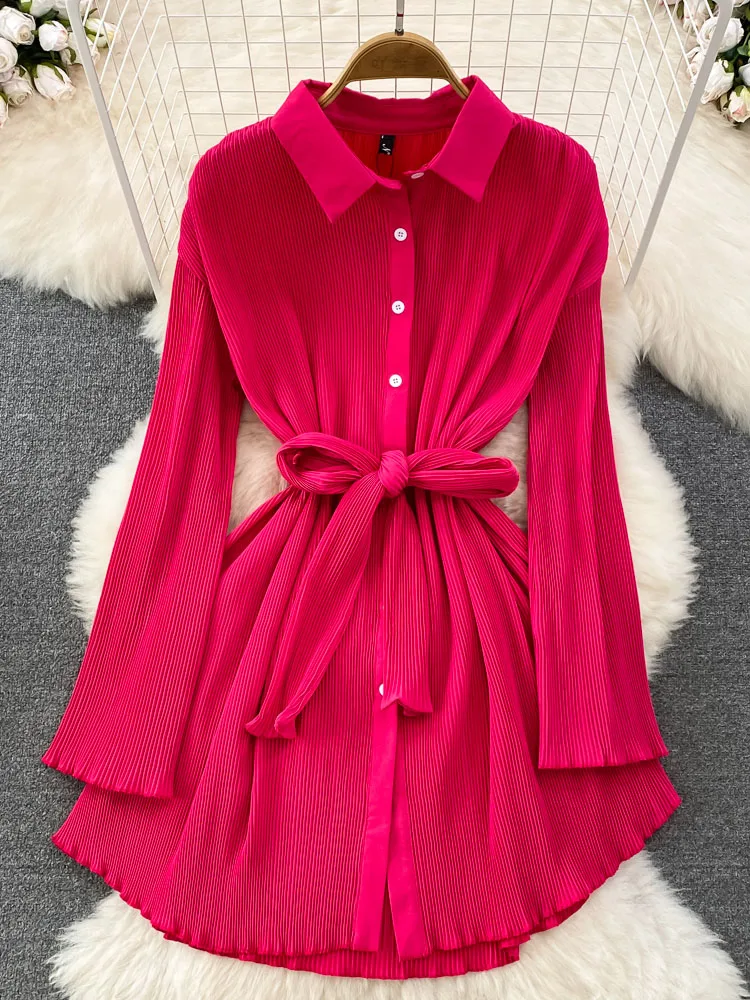 Women Spring Dress Temperament Korean Fashion Single Breasted Shirt Skirt Design Long Sleeve Loose Pleated A-Line Dress D3319
Women Spring Dress Temperament Korean Fashion Single Breasted Shirt Skirt Design Long Sleeve Loose Pleated A-Line Dress D3319