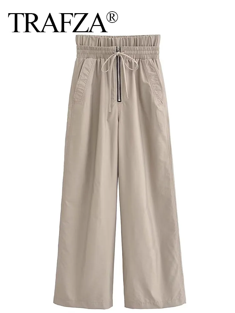 TRAFZA Autumn Chic Zipper Pocket Decoration Pants Female Fashion Casual Folds Solid Loose High Waist Trousers Streetwear Mujer
TRAFZA Autumn Chic Zipper Pocket Decoration Pants Female Fashion Casual Folds Solid Loose High Waist Trousers Streetwear Mujer