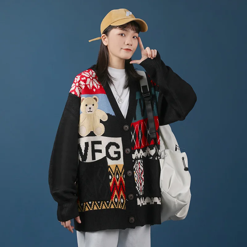 Bear Embroidery Color Matching Cardigan Sweater Women's Fashion Brand Retro Everything with Lazy Couple Knitted Coat Ins Style
Bear Embroidery Color Matching Cardigan Sweater Women's Fashion Brand Retro Everything with Lazy Couple Knitted Coat Ins Style