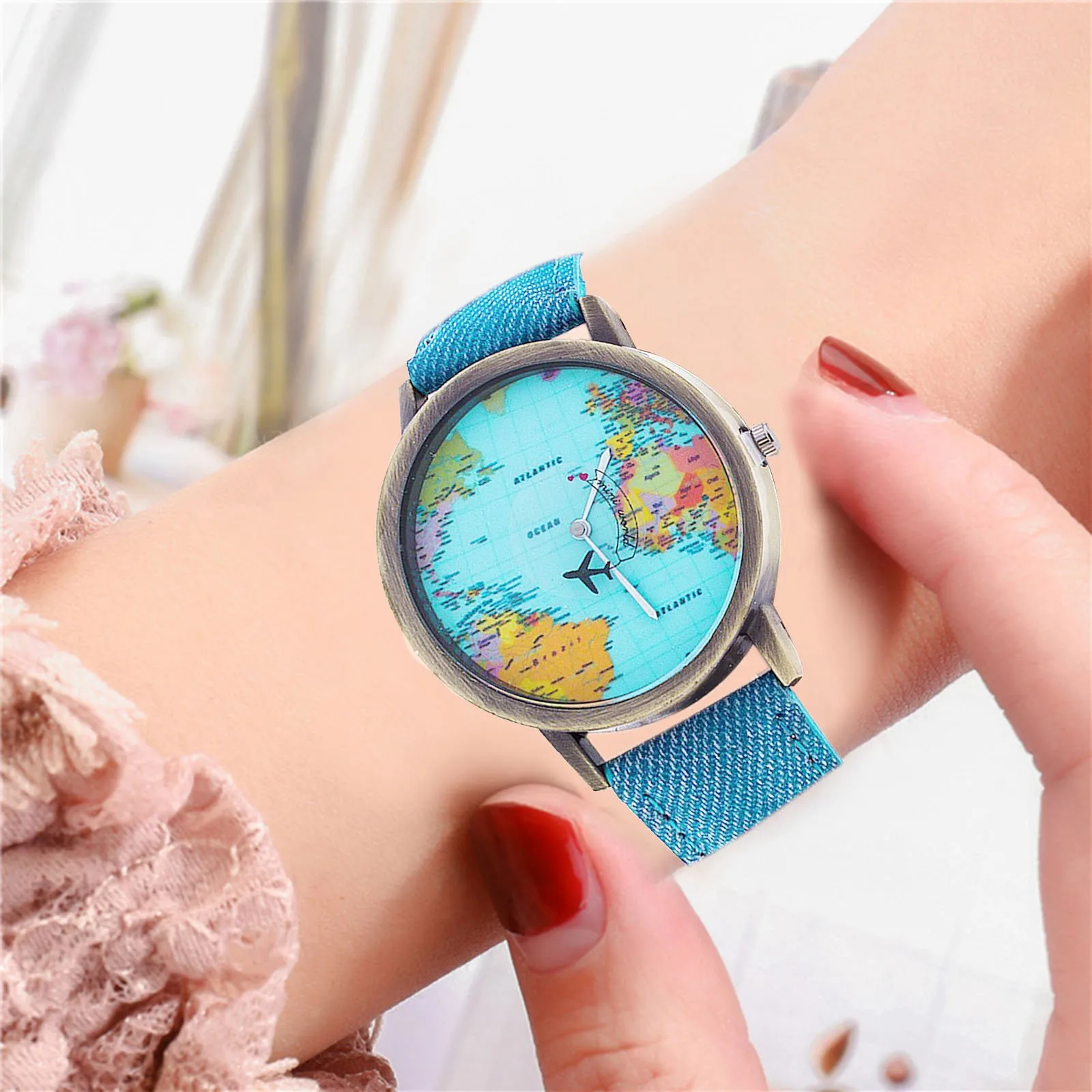 

Unisex Digital Watch Fashion Retro Belt Quartz Watch Airplane Second Hand Map Watch Men And Women Casual Watches Dropshipping