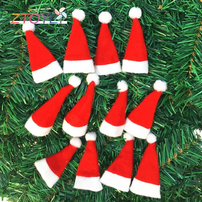 

10Pcs Santa Claus Hat Christmas Table Cutlery Decor Mini Dollhouse Christmas Hat Lollipop Top Topper Cover Xmas Tree Decor