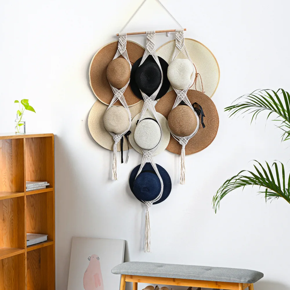 Nordic Boho Macrame Hat Organizer Wall Hanging - Cotton Rope Storage & Display Rack 3 S38cd2eda33ed49d095b7f536848a34b3z